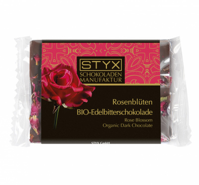 BIO-Edelbitterschokolade mit Rosenblüten